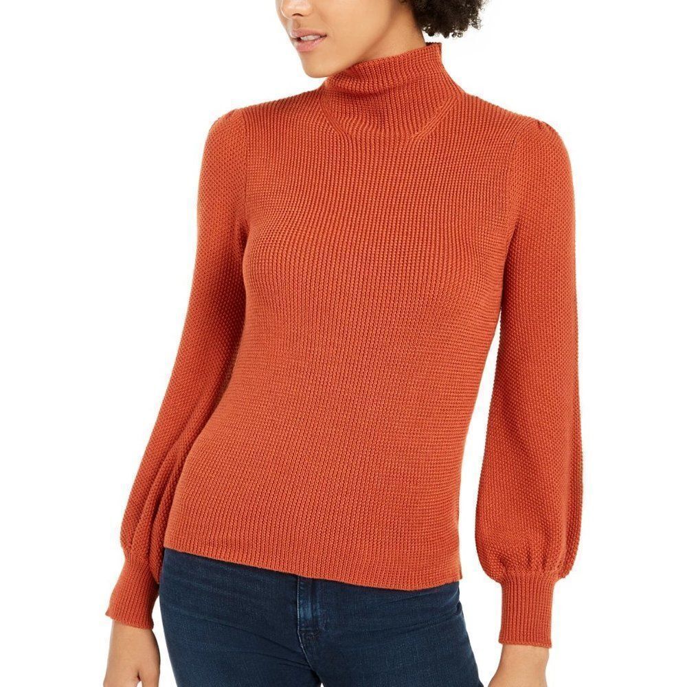 Lucy Paris Mock-Neck Balloon-Sleeve Sweater size Small in Rust - NEW